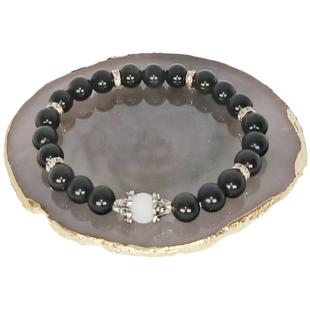 Black Obsidian White Jade Crystal Mala Bracelet Dark Romance New Age Grunge Y2k